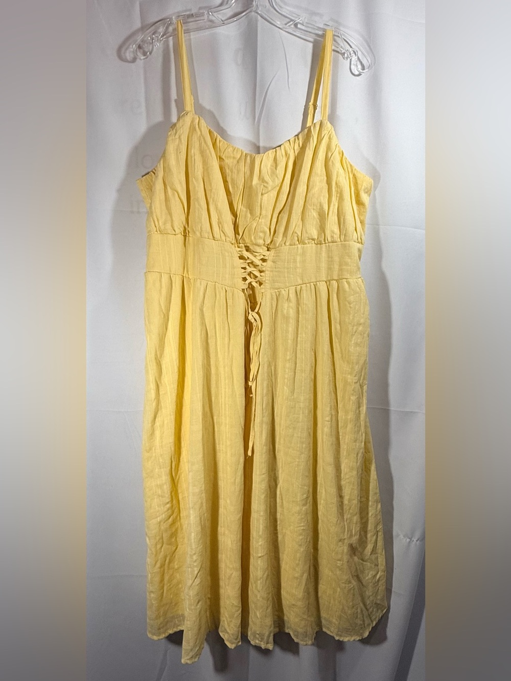 Just Found Yellow Lace-Up Cotton Sundress Size 2X